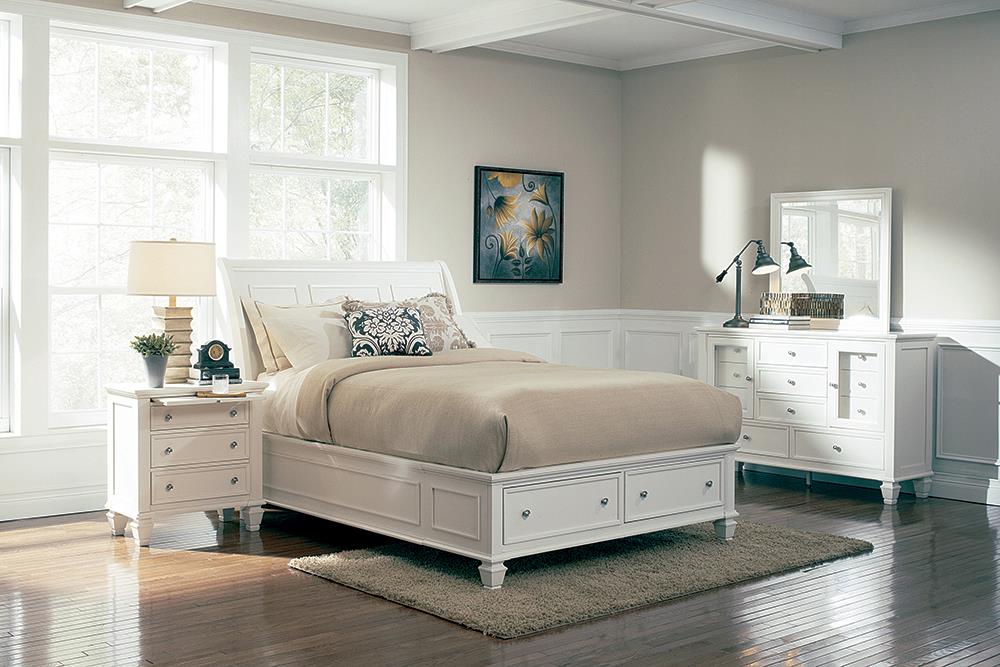 Sandy Beach 4 & 5 Piece Storage Bedroom Set with Sleigh Headboard E.King, Queen, & Cal.King - Aras Mattress And Furniture(Las Vegas, NV)