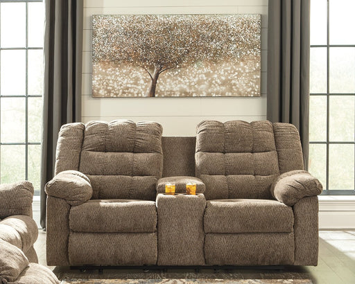 Workhorse Reclining Loveseat with Console - Aras Mattress And Furniture(Las Vegas, NV)