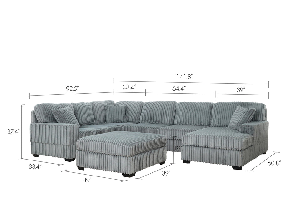 Oversized Modern Light Gray Corduroy Sectional Couch - Aras Mattress And Furniture(Las Vegas, NV)