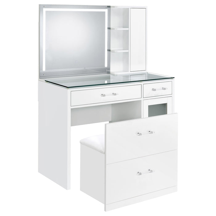 Flora 2-drawer Vanity Set with LED Mirror High Gloss