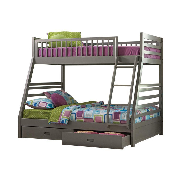 Ashton Twin Over Full 2-drawer Bunk Bed Cappuccino, White, Navy, Honey, & Brown