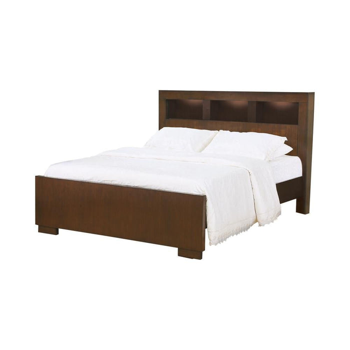 Jessica California King, E.king, & Queen Bed with Storage Headboard Cappuccino
