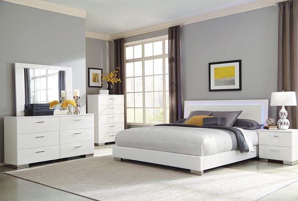Felicity California King Panel Bed with LED Lighting Glossy White - Aras Mattress And Furniture(Las Vegas, NV)