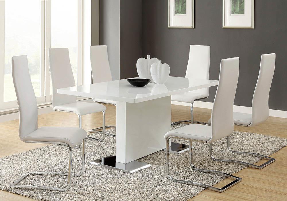 Anges T-shaped Pedestal Dining Table Glossy White - Aras Mattress And Furniture(Las Vegas, NV)