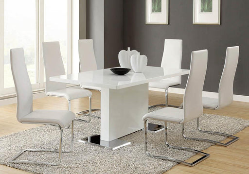 Anges T-shaped Pedestal Dining Table Glossy White - Aras Mattress And Furniture(Las Vegas, NV)