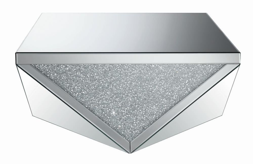 Amore Square Coffee Table with Triangle Detailing Silver and Clear Mirror - Aras Mattress And Furniture(Las Vegas, NV)