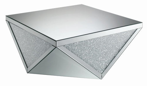 Amore Square Coffee Table with Triangle Detailing Silver and Clear Mirror - Aras Mattress And Furniture(Las Vegas, NV)