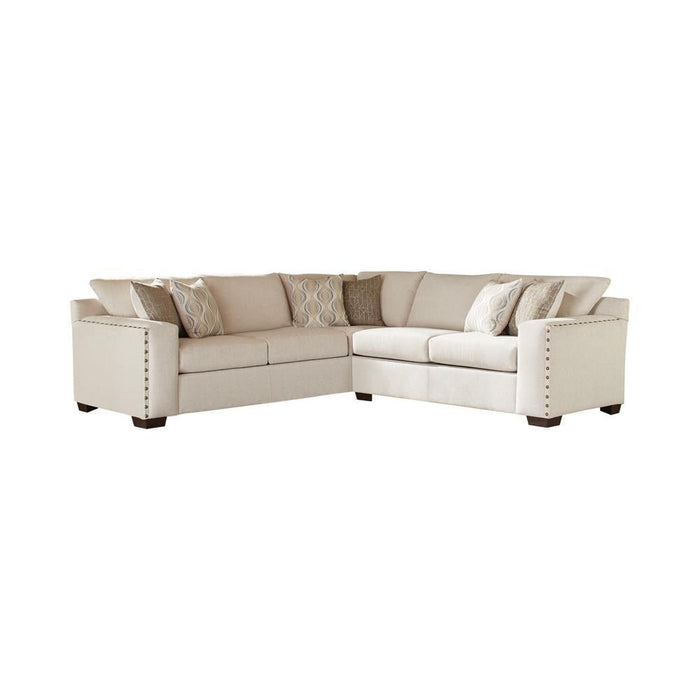 Aria L-shaped Sectional with Nailhead Oatmeal - Aras Mattress And Furniture(Las Vegas, NV)