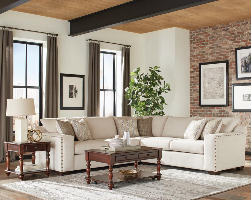 Aria L-shaped Sectional with Nailhead Oatmeal - Aras Mattress And Furniture(Las Vegas, NV)