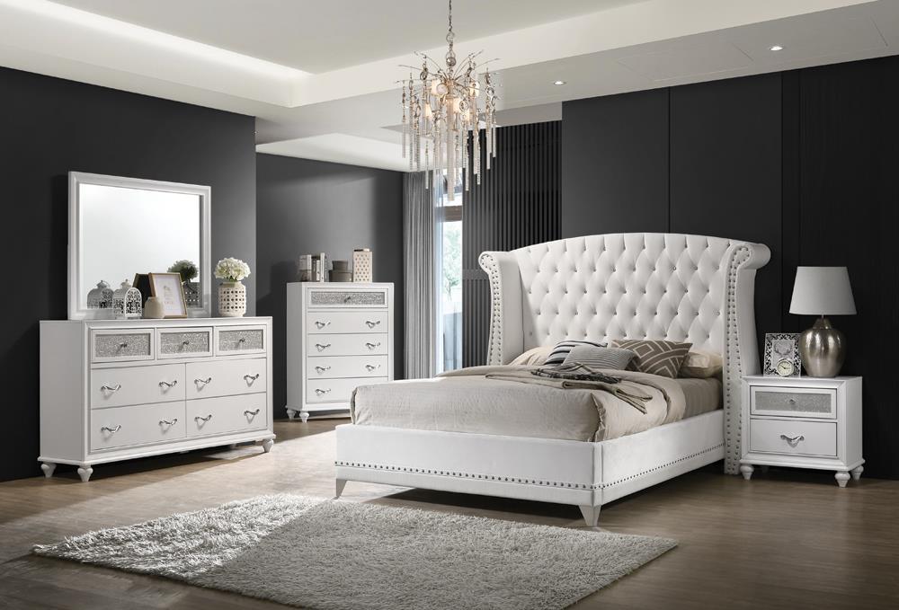 Barzini Eastern King Wingback Tufted Bed White - Aras Mattress And Furniture(Las Vegas, NV)