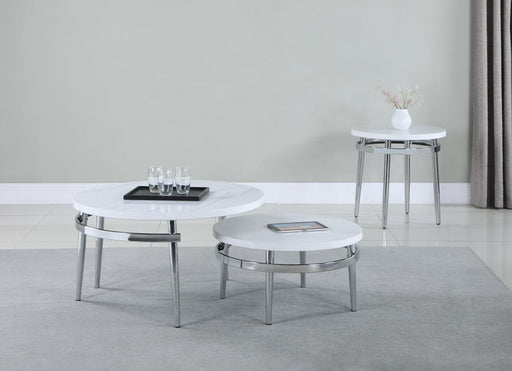 Avilla Round End Table White and Chrome - Aras Mattress And Furniture(Las Vegas, NV)