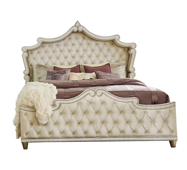 Antonella Upholstered Tufted Eastern King Bed Ivory and Camel - Aras Mattress And Furniture(Las Vegas, NV)