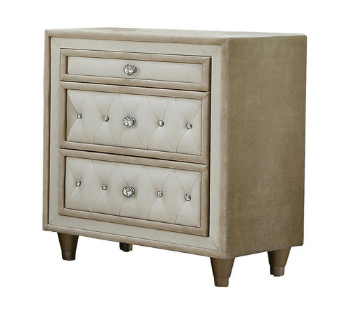 Antonella 3-drawer Upholstered Nightstand Ivory and Camel - Aras Mattress And Furniture(Las Vegas, NV)