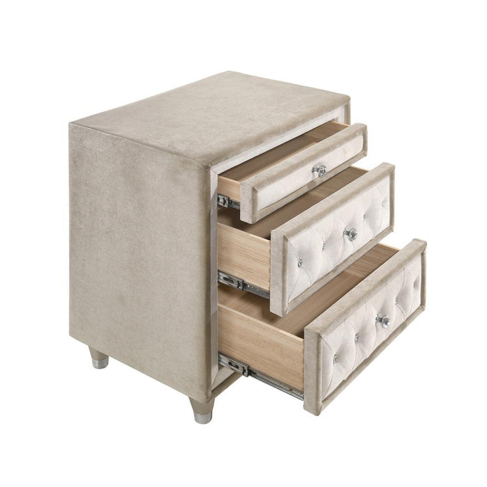 Antonella 3-drawer Upholstered Nightstand Ivory and Camel - Aras Mattress And Furniture(Las Vegas, NV)