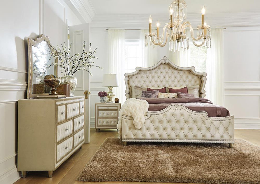 Antonella Upholstered Tufted Eastern King Bed Ivory and Camel - Aras Mattress And Furniture(Las Vegas, NV)