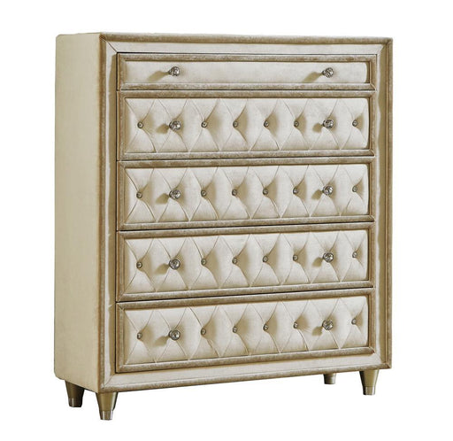 Antonella 5-drawer Upholstered Chest Ivory and Camel - Aras Mattress And Furniture(Las Vegas, NV)