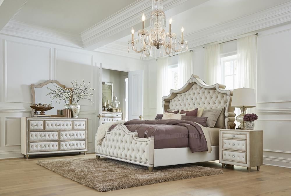 Antonella Upholstered Tufted Eastern King Bed Ivory and Camel - Aras Mattress And Furniture(Las Vegas, NV)