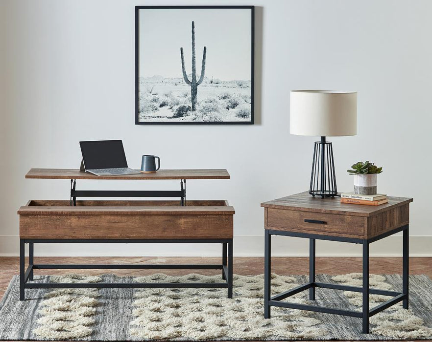 Byers Black Coffee Table with Hidden Storage Brown Oak and Sandy Black - Aras Mattress And Furniture(Las Vegas, NV)