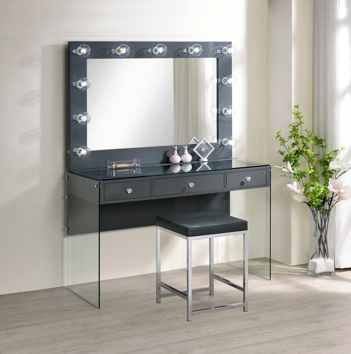 Afshan 3-drawer Vanity Desk with Lighting Mirror Grey High Gloss - Aras Mattress And Furniture(Las Vegas, NV)