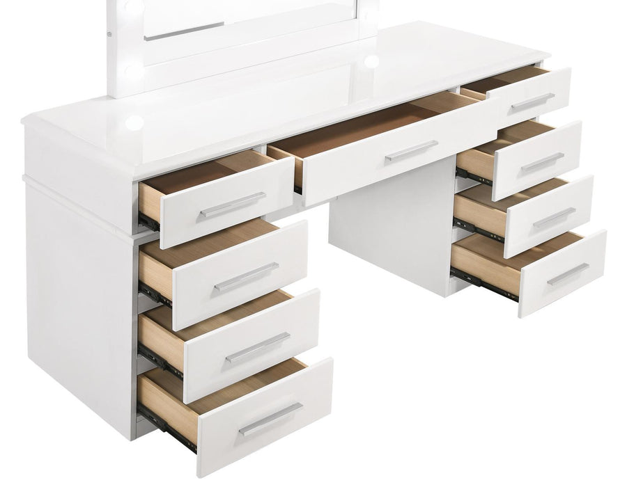 Felicity 9-drawer Vanity Desk with Lighted Mirror Glossy White - Aras Mattress And Furniture(Las Vegas, NV)