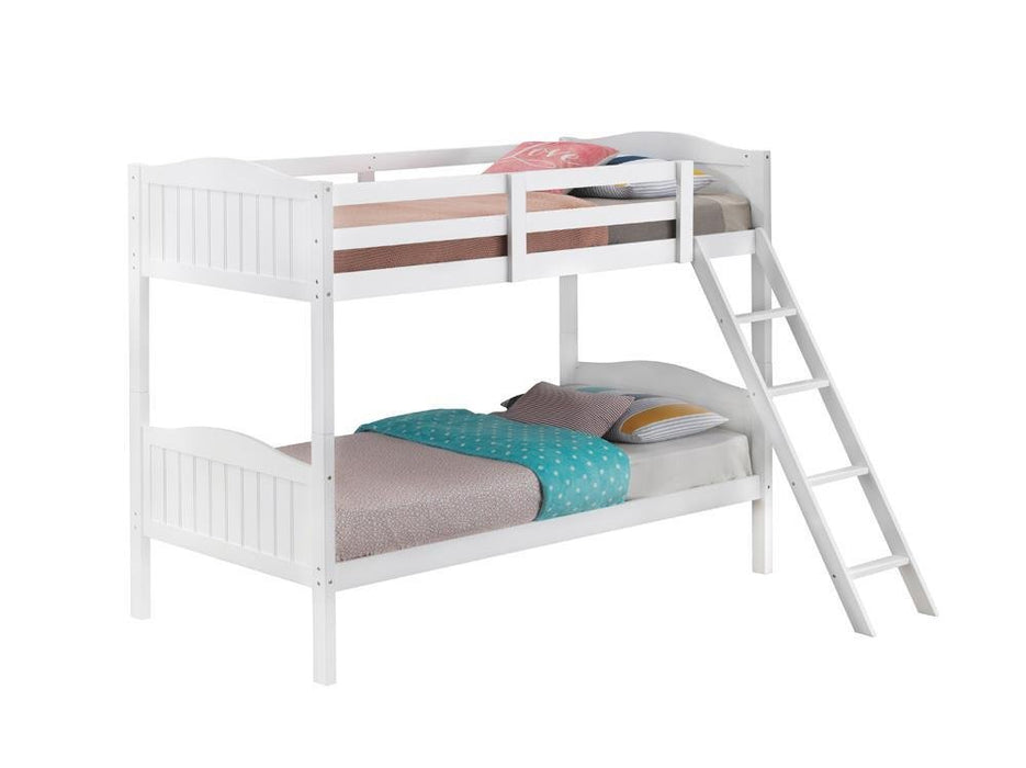 Arlo Twin Over Twin Bunk Bed with Ladder White - Aras Mattress And Furniture(Las Vegas, NV)