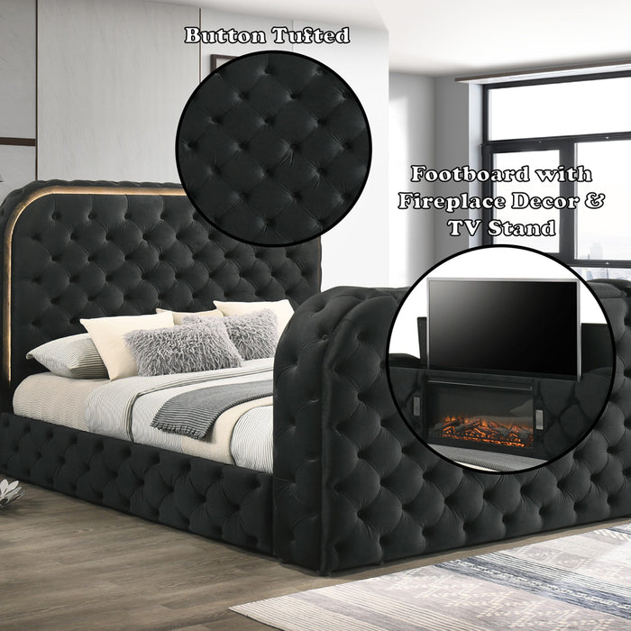 Eastern King Bed w/LED, Fireplace & TV Cabinet