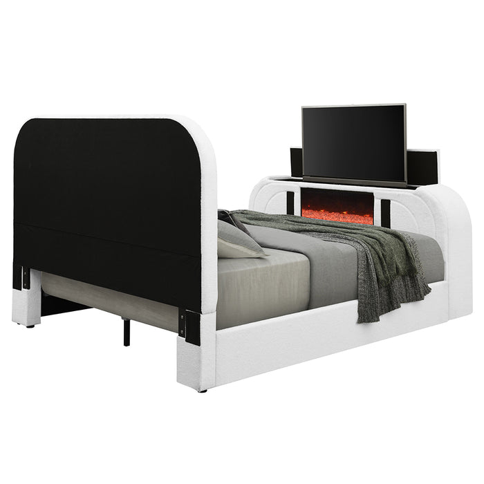 EK Bed w/LED, TV Cabinet, Fireplace & Bluetooth